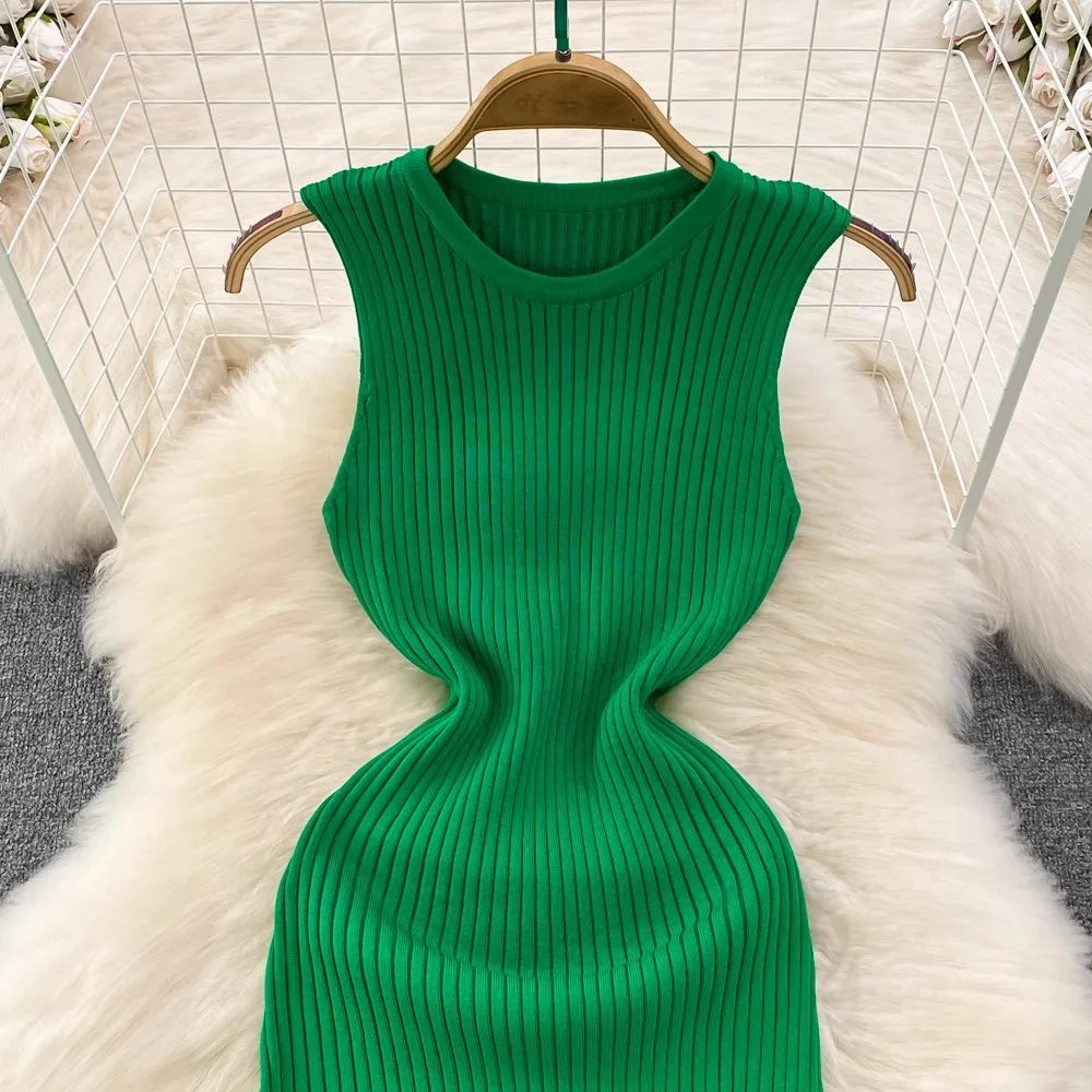 Chic Fashion Sexy Package Hipps Knitted Mini Dress Women Summer Elegant Ruffled Bodycon Dress Lady Streetwear Outfits