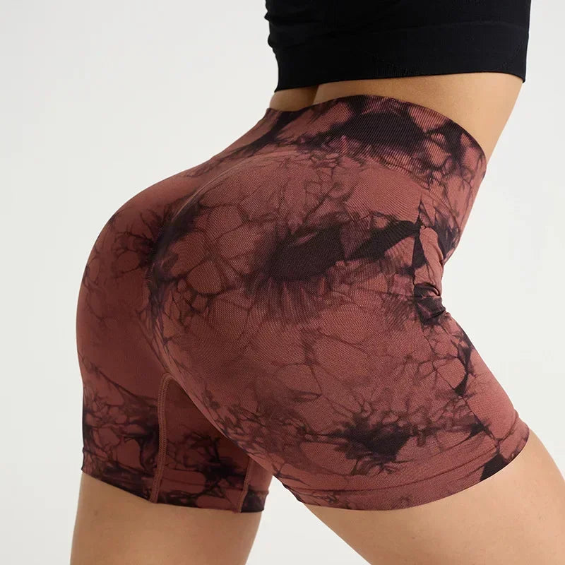 Women's Tie Dye Quick Drying Yoga Shorts Peach Hip Compression Shorts High Waisted Tight Fitting Sports Shorts  Yoga Specific