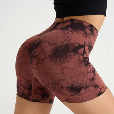 Women's Tie Dye Quick Drying Yoga Shorts Peach Hip Compression Shorts High Waisted Tight Fitting Sports Shorts  Yoga Specific