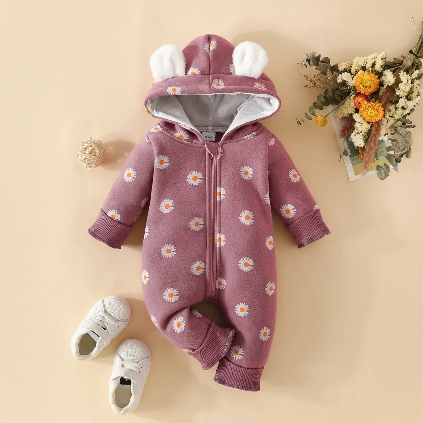Prowow Cartoon Fox Baby Winter Clothes Romper Jumpsuit For Newborns Zipper Cute Ears Hooded Thicken Infant Overalls For Children