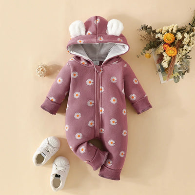 Prowow Cartoon Fox Baby Winter Clothes Romper Jumpsuit For Newborns Zipper Cute Ears Hooded Thicken Infant Overalls For Children