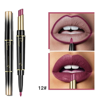 Matte Smooth Lipstick Sexy Soft Matte Red Purple Lipstick Crayon Carving Lip Contours Lip Liner Pencil Double Head Lipsticks