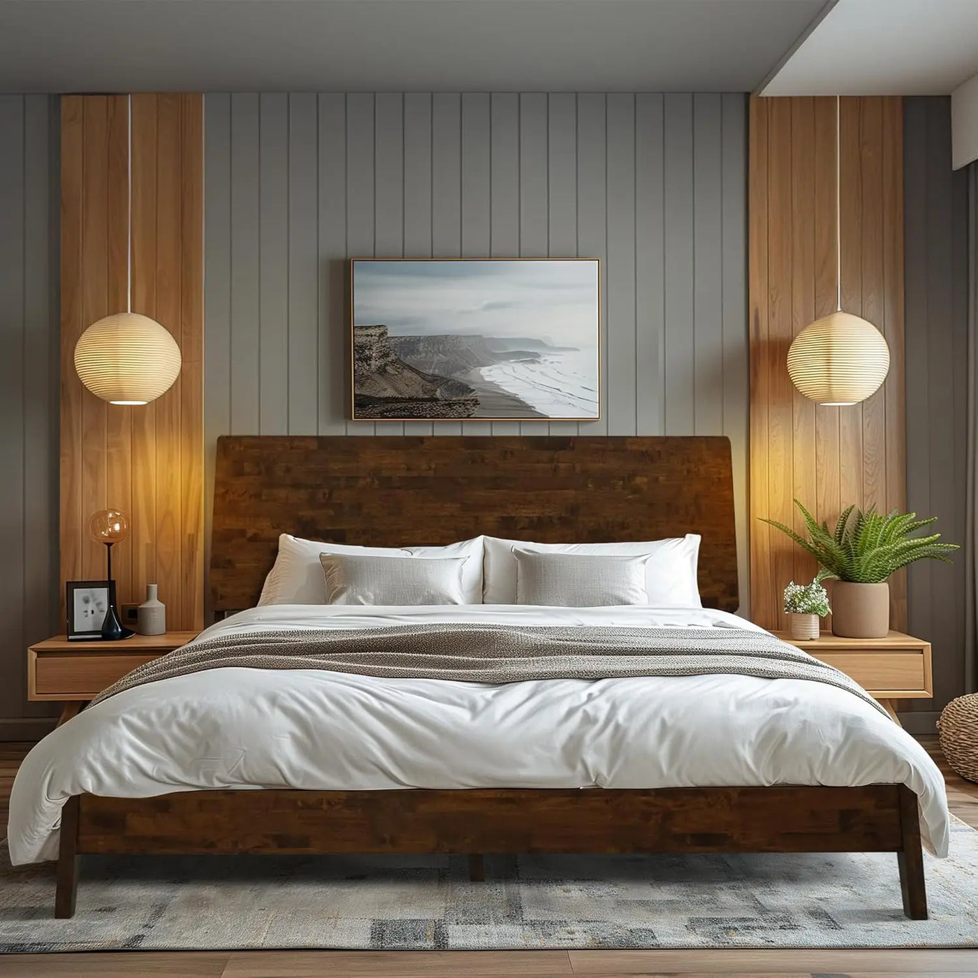 Acacia Serenity King Size Bed Frame, King Bed Frame with Headboard 800 lbs Capacity Natural Wood Bed All Mattress Support