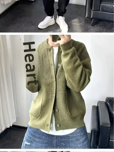 Autumn Winter New Style Men's Knitted Cardigan Sweater Casual Pure Color Lazy Fashion Youth Versatile Knitwear Coat