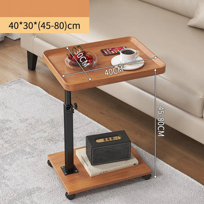 Wooden C-Shape Lifting Side Table Movable Small Table Sofa Corner Table for Sofa Living Room Bedroom Bedside Laptop Desk