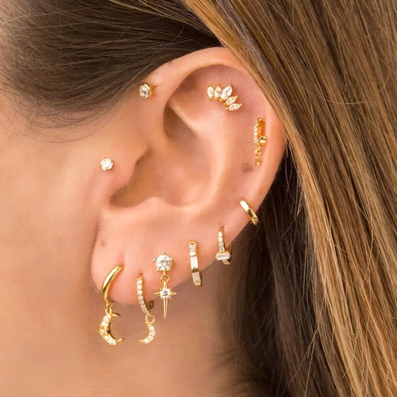 925 Sterling Silver Needle Little Huggies Hoop Earrings for Women Tiny Crystal Zirco Pendant Cartilage Earrings Piercing Jewelry