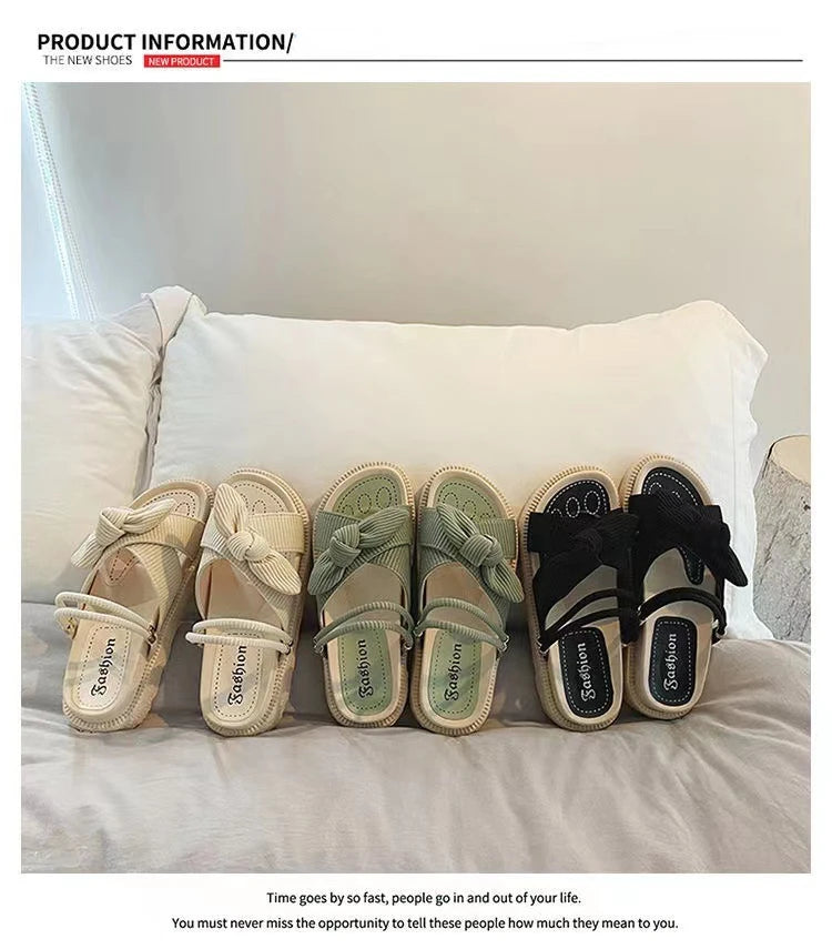 Fairy Style Women Sandals 2024 New Summer Women Slippers Outdoor Platform Beach Shoes Sexy Butterfly-Knot Women Roman sandalias