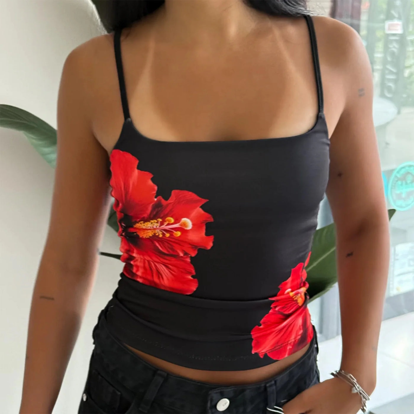 Y2K Aesthetic Women Floral Print Tanks Fairy Grunge Sleeveless Spaghetti Strap Slim Fits Camisole Mini Chic Vest Streetwear ﻿