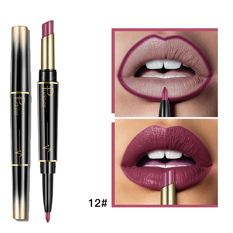 Matte Smooth Lipstick Sexy Soft Matte Red Purple Lipstick Crayon Carving Lip Contours Lip Liner Pencil Double Head Lipsticks