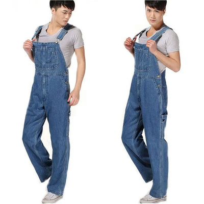 Men's Overalls Jumpsuit Large Size Strap Straight Blue Jeans With 7 Pockets