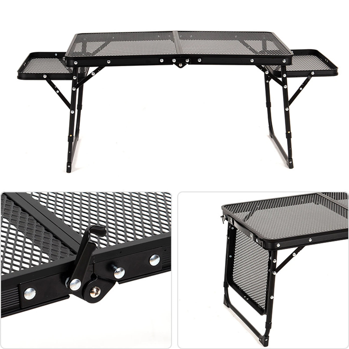 Camping Table Iron Mesh Folding Table Portable Outdoor Camping With Lifting Shelf Mesh Folding Table Outdoor Foldable Table