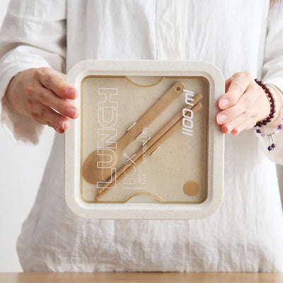 1100ML Lunch Box For Kids School Adults Office Wheat Straw Microwave Picnic Storage Portable Big Bento Box With Spoon Chopsticks