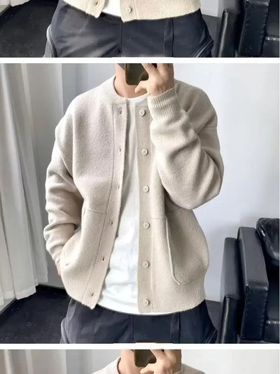 Autumn Winter New Style Men's Knitted Cardigan Sweater Casual Pure Color Lazy Fashion Youth Versatile Knitwear Coat