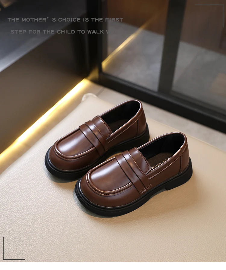 Girls Loafers Round-toe Children Fashion Princess Leather Shoes for Party Wedding Boys Kids Uniform School Shoes Soft All Match