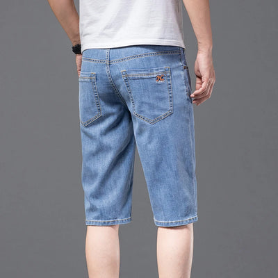 Fashion Men's Straight Denim Shorts Summer Thin Elastic Casual Bermuda Jeans Breathable Fabric Male Clothes Boardshorts