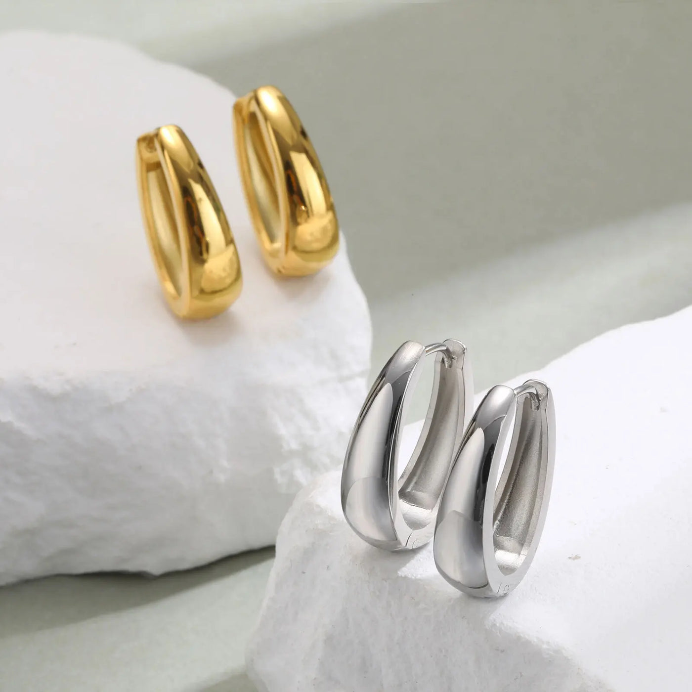 Oval Hoop Earrings for Women, Small Thick Geometic Earring Huggies, Gold Plated Hypoallergenic Minimalist Jewelry