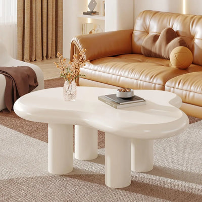 39.4" Cloud Coffee Table, Cute Cream Coffee Table with 4 Solid Legs, Modern Carton Center Table for Living Room, Home Office