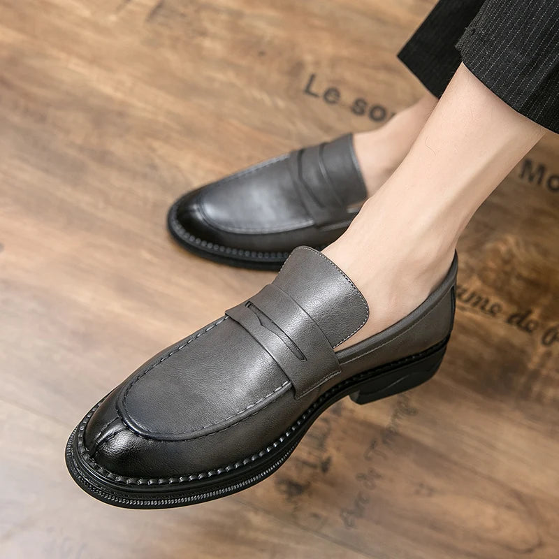 Premium Silver Business Shoes Men's Oxford Shoes Leather Brand Loafers Slip On High Quality Wedding Shoes Soft Sole Dress Shoes