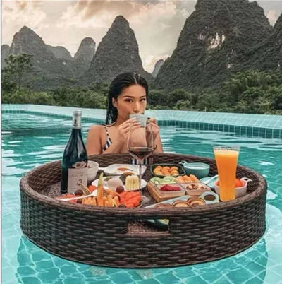 Net red floating tray round rattan woven heart-shaped basket Homestay Hotel Villa swimming pool dinner plate