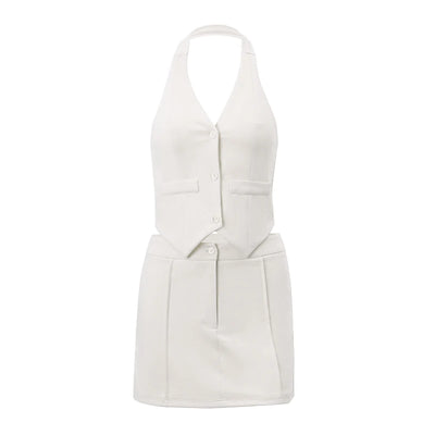 Candyhot Fashion Casual V-neck Sleeveless Suit Tank Top With High-waist Bodycon Hip Skirt Streetwear Retro Women 2 Piece Sets