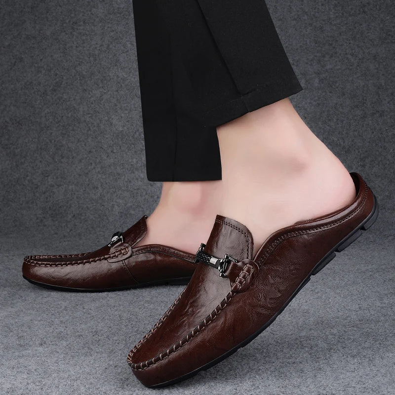 Men's breathable casual summer shoes with hollowed out men's driving shoes, high-quality men's business  genuine leather loafers