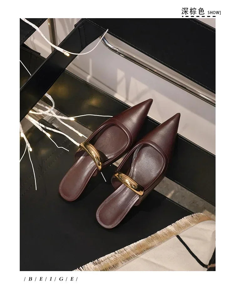 Punk Gothic Metal Buckle Low Heels Sandals Women 2025 New Pointed Toe Thick Heeled Summer Slippers Woman Platform Muller Shoes