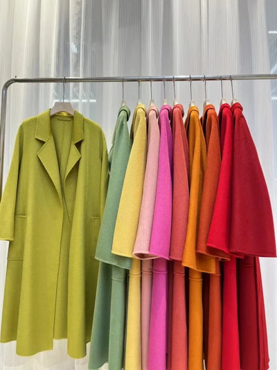 2024 Winter Jacket Women Water Wave Pattern Cashmere Coat Long High-end Double-sided Wool Blends Luxury Outerwear Streetwear
