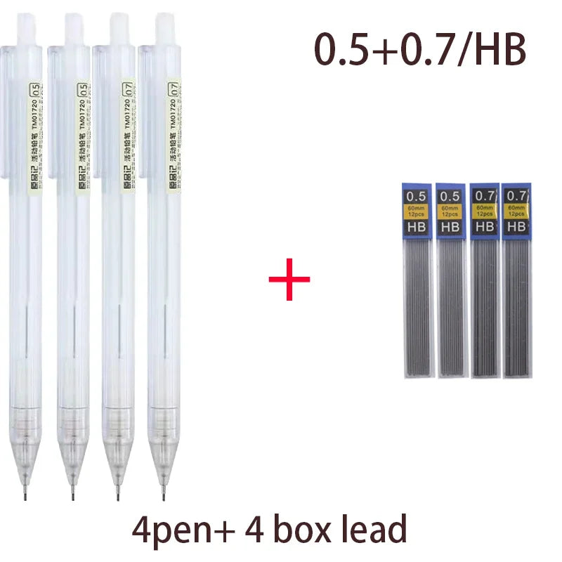 Mixed Loading 0.5&0.7mm Mechanical Pencil White Simple Automatic Pen for Students School Supplies Office Accessories Stationery