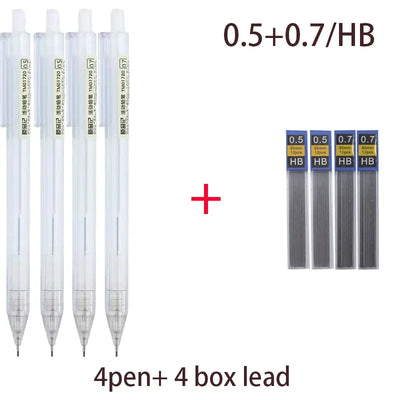 Mixed Loading 0.5&0.7mm Mechanical Pencil White Simple Automatic Pen for Students School Supplies Office Accessories Stationery