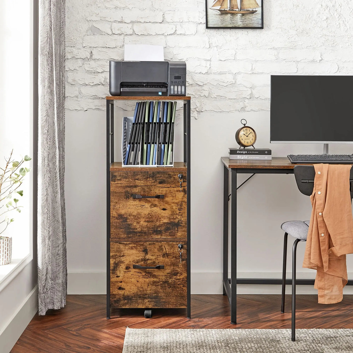 VASAGLE Filing Cabinet for Home Office, File Cabinet with 2 Drawers, Open Shelf, Steel Frame, for A4 and Letter Sized Files