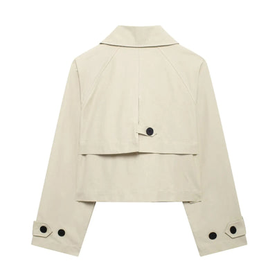 TRAF Women Autumn 2024 New Fashion Short Jacket Coat Chic Lapel Casual Double-breasted All-match Thin Coat Outerwear Mujer