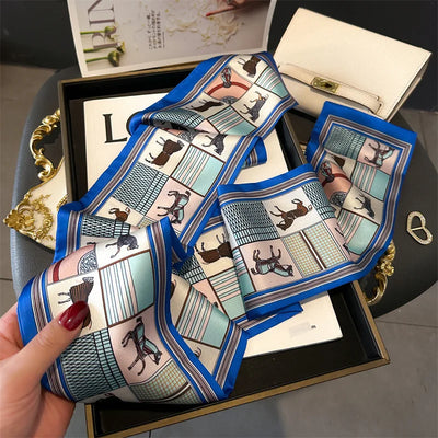 2025 Horse Print Skinny Ribbon Women Scarf Fashoin Hair Hand Wirst Folard Neck Tie Lady Headband Scrunchie Echarpe Silk Scarves