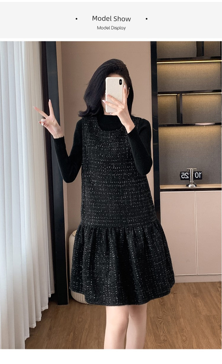 Woolen One piece Dress Women clothing Plus size Fat Mm2024 Autumn and Winter New Age-Reducing High end Western Style Fashion Woolen Vest Dress