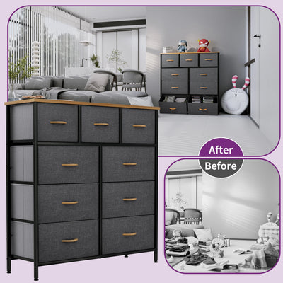 YITAHOME 9 Drawer Wide Fabric Dresser with Easy Pull Handles Sturdy Steel Frame for Bedroom Kids Room Closet Storage