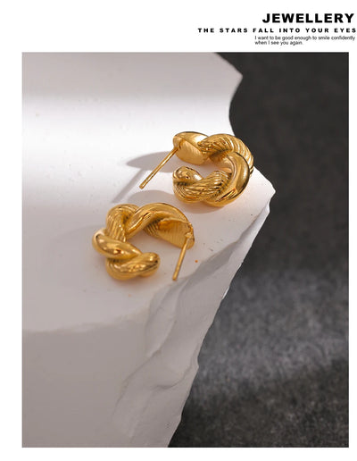 Yhpup 316L Stainless Steel Geometric Twisted Fashion Hoop Earrings for Women 18k Gold Plated Rust Proof Stylish Charm Jewelry