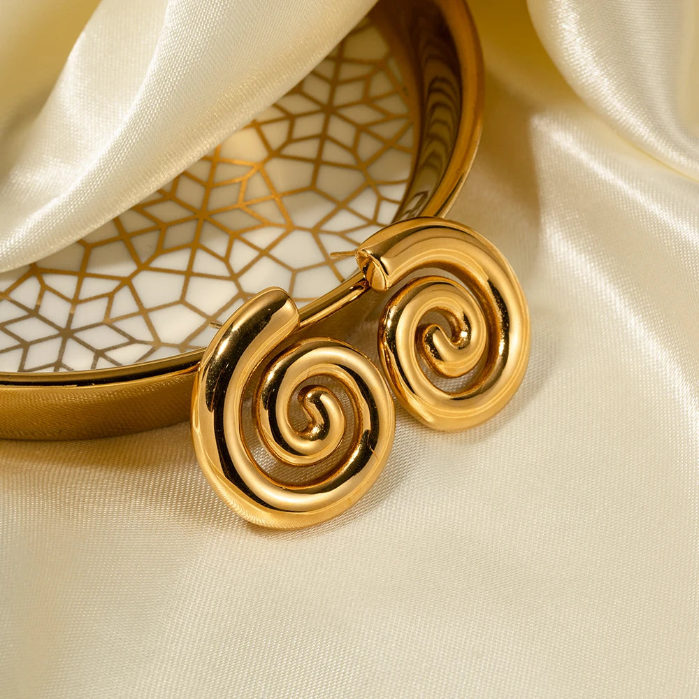 Youthway Stainless Steel Glossy Spiral Hollow Hoop Earrings 18K Gold Plated Exquisite Women's Accessories Jewelry Gift