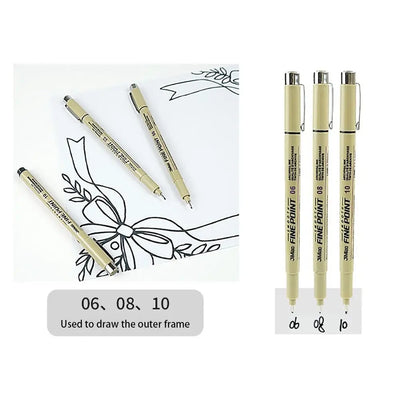 1Pcs Micron Ink Marker Pen Sketch Stationery Set Hook Line Sketching Needle Pen 12 Tips Art Supplies Drawing Pen