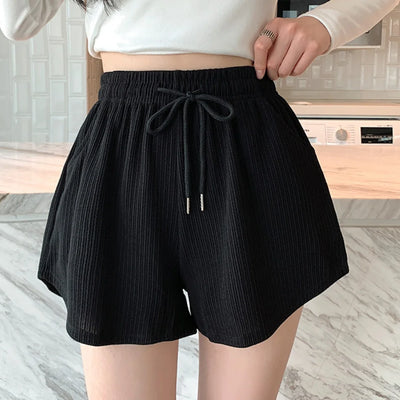 Women's Waffle Shorts sports shorts summer new Korean loose high waist wide leg pants wear women's clothing