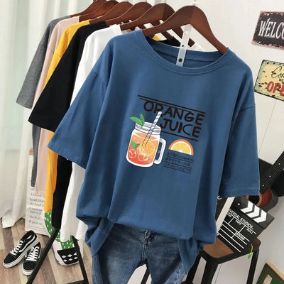 Plus Size 6XL 150KG Summer Cartoon Women's Cotton T-shirt Short Sleeve O Neck Lady Tops Big Large Size Tees Female Clothing