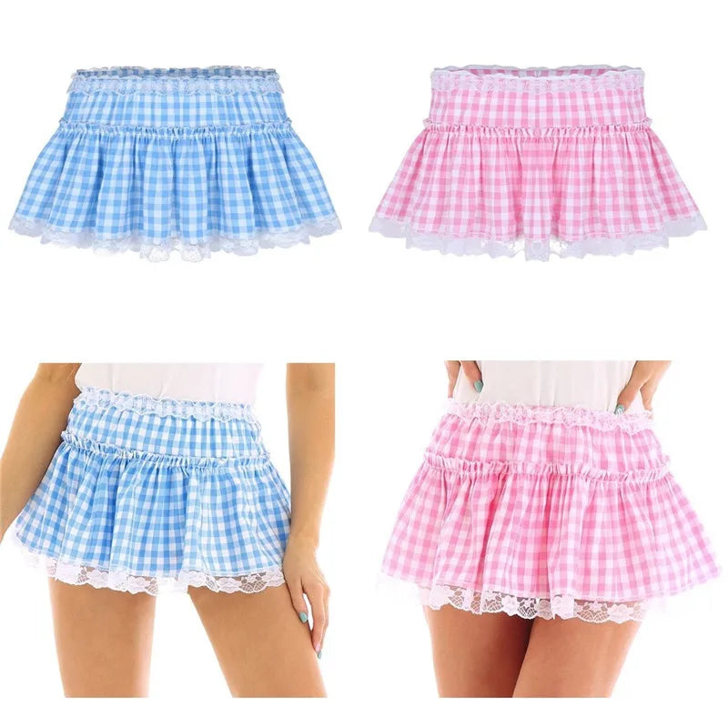 Lace Gingham Mini Skirt