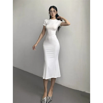 Women's Sexy Slim Fishtail Dresses Temperament Long Dress Short-sleeved Pure Desire To Show Figure Tight Beautiful Hip Skirt