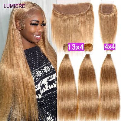 #27 Honey Blonde Bone Straight Bundles 1/3/4 PCS Human Hair Extensions 100%  Jerry Curl Virgin Raw Human Hair Weave Bundles