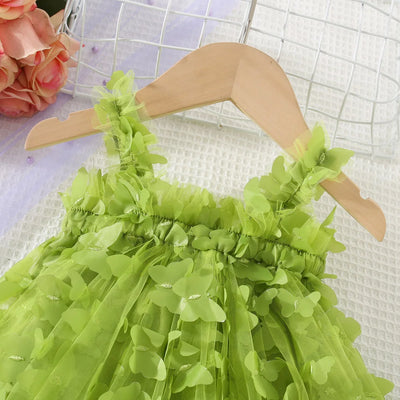 (0-3 Years) Summer New Baby Girls Dress Solid Color Halter Butterfly Embellished A-Line Skirt Mesh Sweet Princess Dress