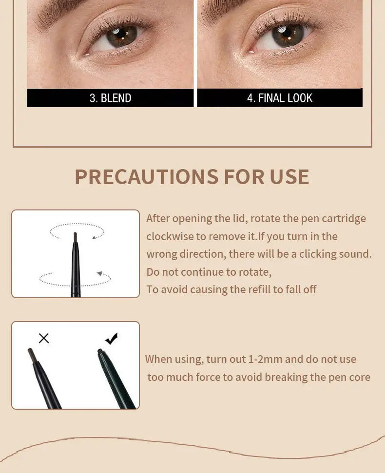 Double Head Fine Tube Eyebrow Pencil High Pigment Waterproof Not Easy To Fade Suitable For Beginners Eye Cosmetics