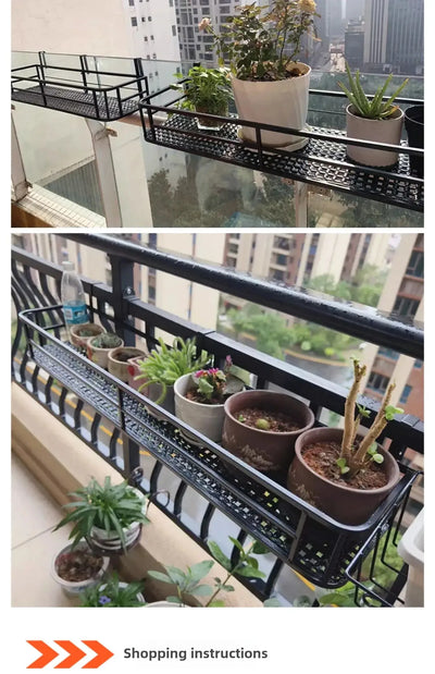 Elegant European-Style Flower Stand Expansive Iron Art Balcony Rail Organizer Decorative Hanging Pot Holder Urban Green Space