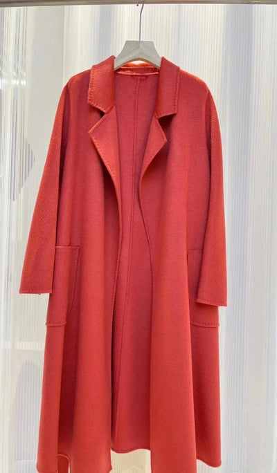2024 Winter Jacket Women Water Wave Pattern Cashmere Coat Long High-end Double-sided Wool Blends Luxury Outerwear Streetwear