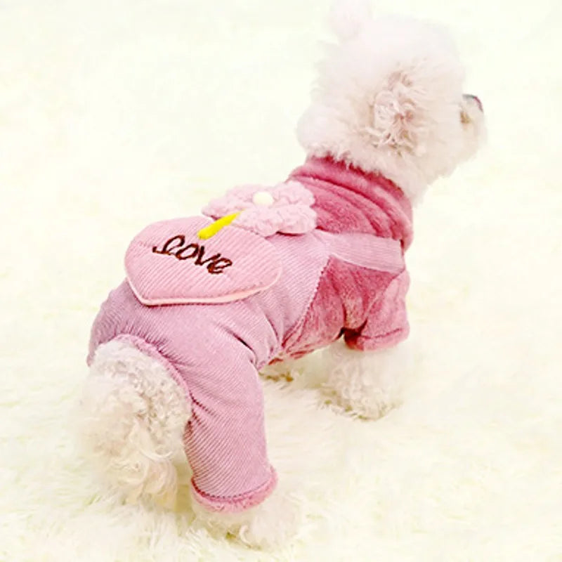 Soft Warm Dog Jumpsuits Pet Dog Coat for Small Dog Flower Pattern Puppy Pajamas Luxury Cat Jumpsuits Pet Jacket Coat Dog Clothes