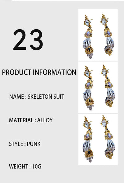 2023 New Skull Earrings Necklace Set Alloy Punk Gothic Style Men's And Women's Jewelry Party Gift