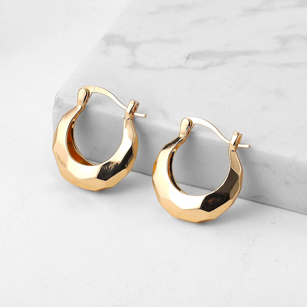 Punk Gold Color Twist Round Piercing Hoop Earrings Female Luxury CZ Crystal Geometric Ear Buckle Huggie Earrings Women Jewelry