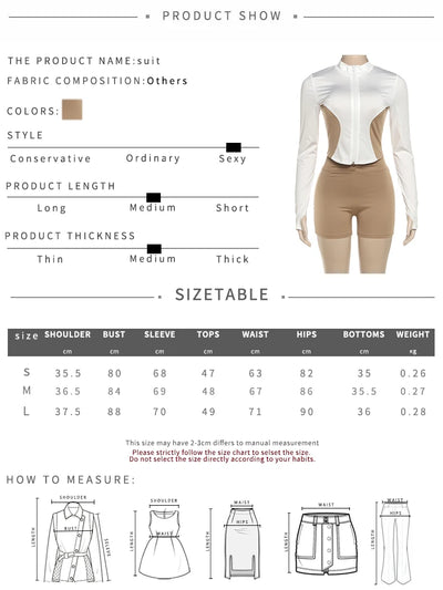 Weird Puss Casual 2piece Set Women Tracksuit Zip Contrast Patchwork Full Sleeve Jacket+Shorts Daily Simple Sporty Street Outfits